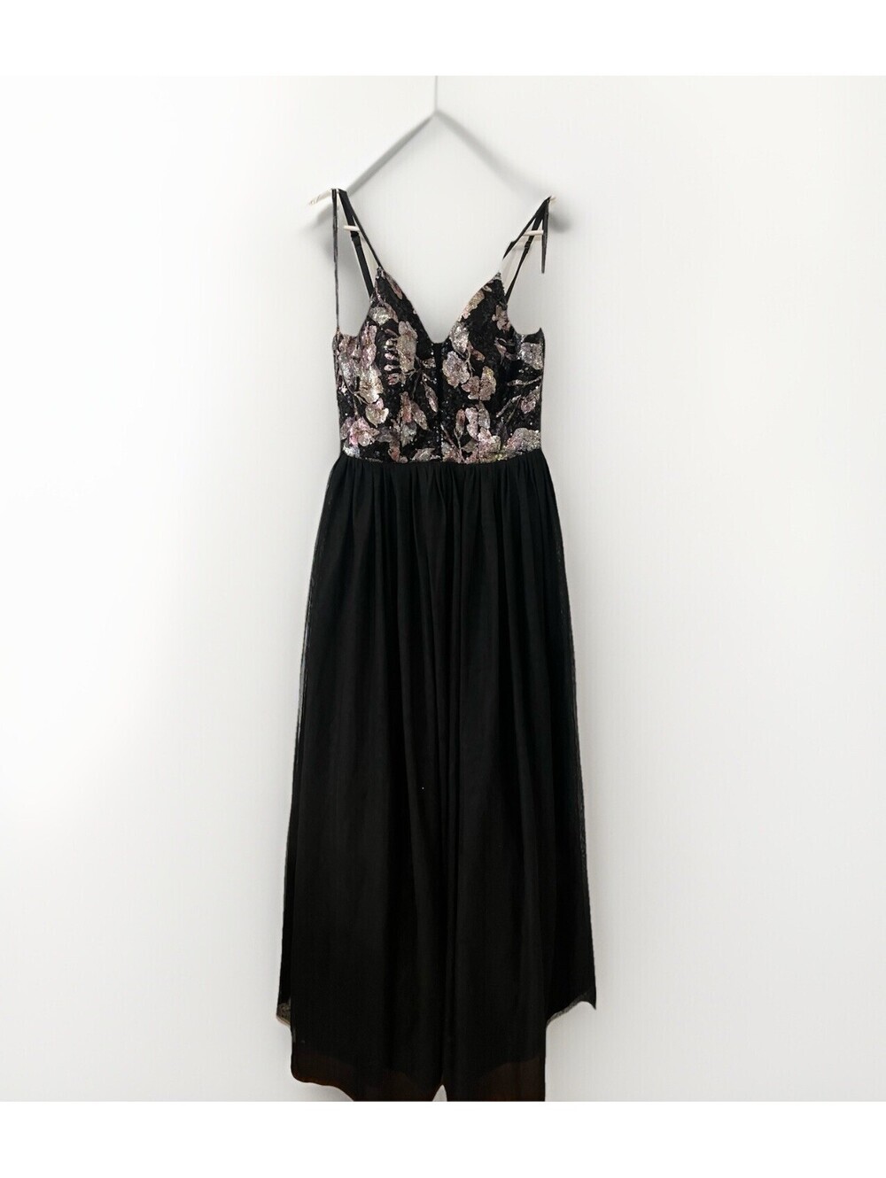 Speechless Black Quinceanera Prom Dress Sz 9 Maxi Layers of Tulle Sequins Formal